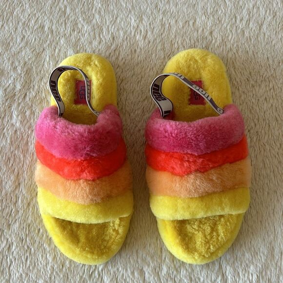 UGG Fluff  Yea slide yellow pink orange size 6 - Picture 4 of 16
